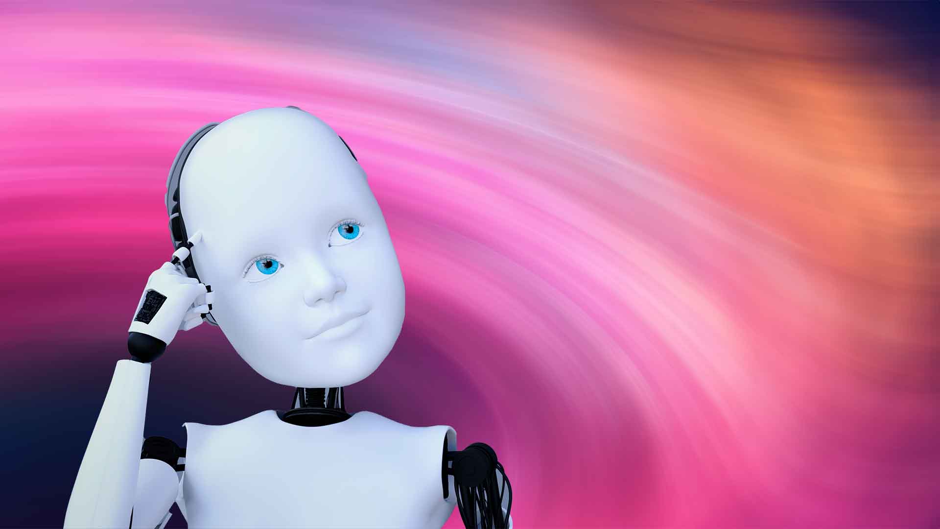 kuvassa ihmistä muistuttava robotti värillisellä taustalla